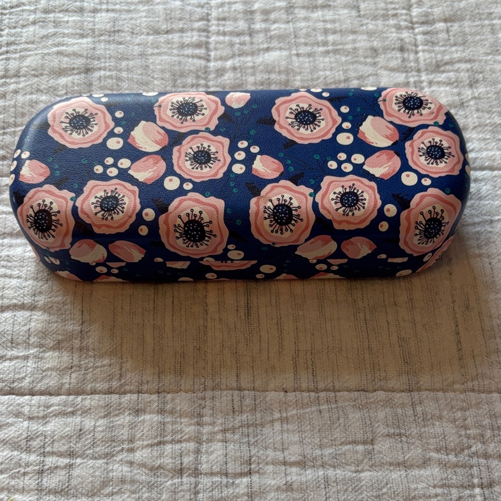 Floral Navy and Pink Hard Eyeglass Case